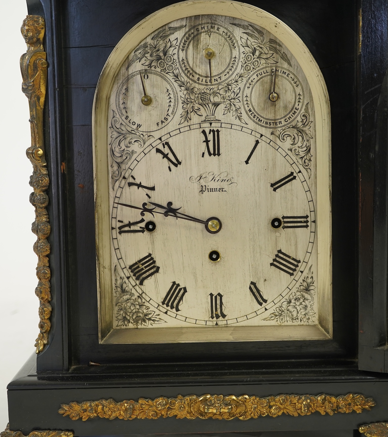A late 19th century ebonised triple fusee bracket clock